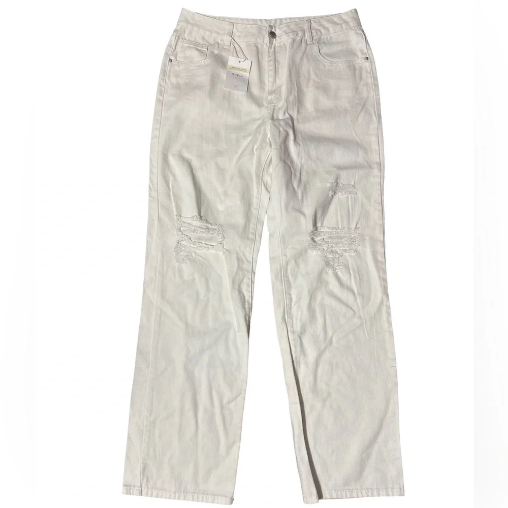 SHEIN White Denim Straight Leg Jeans Women